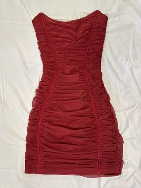 Oh Polly Strapless Ruched Bodycon Dress